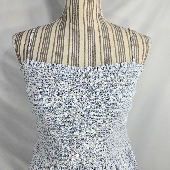 H&M White w/Blue Floral Print Removable Spaghetti Strap Smocked Top Dress Large - Picture 2 of 10